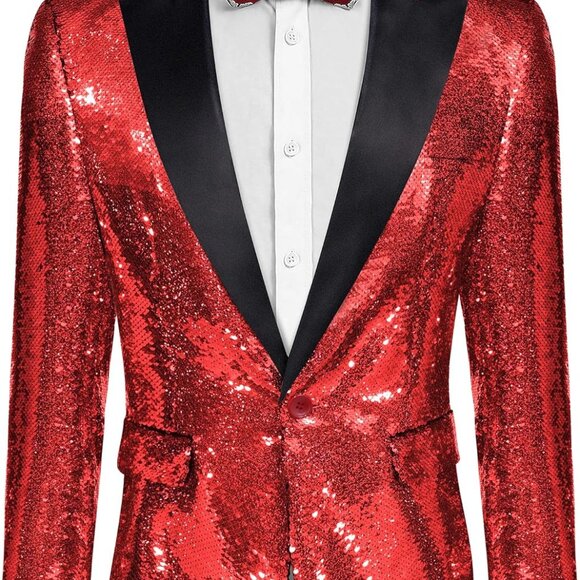 Mens Sequin Blazer Tuxedo Party Prom Wedding Tuxedo One Button Jacket